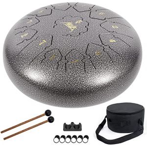 AKLOT Tambour Handpan 12 pulgadas 13 notas Tambour &agrave; Languette Steel-drums C Key Percussion Steel Drum Kit Drum Mallets Note Stickers Soporte de mazo y bolsa de concierto (aklotm-uk, neuf)