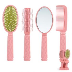 MEGAVOW Brosse Cheveux Enfant Set, Brosse &agrave; Cheveux Fille et Miroir &agrave; Main, Cheveux Outils de Coiffure Professionnelle avec Support de Miroir, Mignon Enfant Cadeau (LUUCKFY, neuf)
