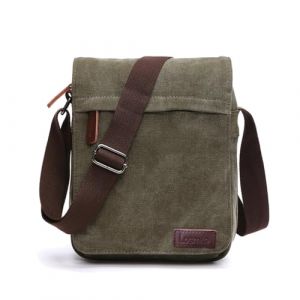 LOSMILE Sac Bandouli&egrave;re Homme en Toile - Sacoche d'&Eacute;paule Vintage pour Tablette jusqu'&agrave; 11 Pouces - Besace Robuste pour Travail, &Eacute;cole et Voyage - Design Extensible(M-verte) (LOSMILE-ONLINE, neuf)