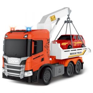 Cheerful Toys Depanneuse Jouet - Scania 25cm Camion de dépannage avec Véhicule, Lumière et Son, Transporteur Voiture pour Enfants Garçons 3 4 5 6 Ans (Cheerful Toys, neuf)