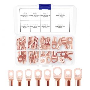 YIXISI 55 Pièces M5/M6/M8/M10 Cosses Tubulaires Kit, Cosses de Embouts de Câble de Batterie, pour Câble Électrique, Doré (YXS-DE, neuf)