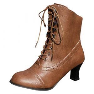 Bottines R&eacute;tro Femme Talon Victoriennes &agrave; Lacets Bout Rond Talon chaton Vintage Fermeture &eacute;clair lat&eacute;rale Bottines avec Talon Louis Steampunk Gothique Bottes Vintage Confort (KEIDE, neuf)