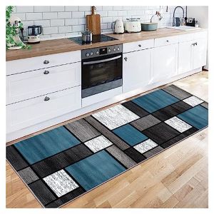 Siunwdiy Tapis Antid&eacute;rapant Lavable 50X150CM - Long Couloir Caoutchouc Doux pour Cuisine, Passage, Chambre - Design Carreaux Gris Bleu Carr&eacute;, Multicolore (fuying shop, neuf)