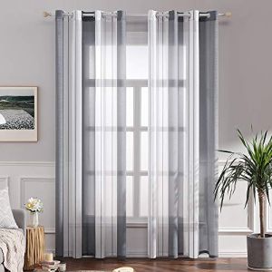MIULEE Rideaux Voilage &agrave; Rayures Blancs et Gris, Voilages Int&eacute;rieurs avec Oeillets, Beaux Voile Rideau Voilage Fenetre Chambre, Lot de 2 Transparent Rideaux Salon Hauteur 225 CM (MIULEE HOME, neuf)