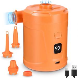 Pompe à air électrique, Gonfleur Dégonfleur Électrique, Batterie Rechargeable 5200 mAh, Gonfleur Matelas Gonflable avec 3 Buses d'air, Gonfleurs Rapide pour Bateau Pneumatique/Matelas Pneumatique (STANILA FOYA SHOP S.R.L., neuf)