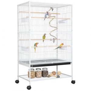 LIFERUN Grande Cage Oiseaux, Cage Oiseaux en M&eacute;tal avec roulettes, Voli&egrave;re pour Oiseaux avec Corde Jouet, 2 Portes & 4 Perchoirs & 4 Mangeoires - pour Canaries Perroquet Perruches - 132 x 78 x 52 cm (Dorigod Trading Limited, neuf)