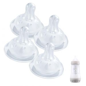 Lot de 4 t&eacute;tines en silicone souple compatibles avec biberon MAM - D&eacute;bit rapide - 6 mois et plus (SJLQW12, neuf)