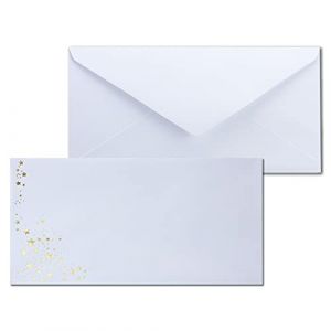 Lot de 50 enveloppes avec &eacute;toiles m&eacute;talliques - Format DIN long - Pluie d'&eacute;toiles dor&eacute;es en relief - Couleur : blanc, collage humide - 100 g/m&sup2; - 110 x 220 mm - Id&eacute;al pour No&euml;l (GUSTAV NEUSER GmbH, neuf)