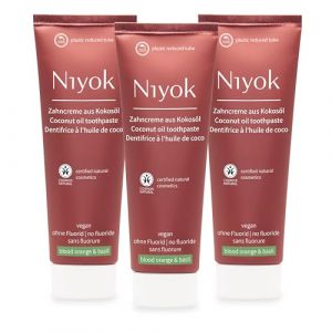 Niyok® Dentifrice naturel à l'huile de coco bio orange sanguine et basilic (3 x 75 ml) • Dentifrice naturel pour des dents blanches • Soin intensif et fraîcheur • Protège les gencives • Sans fluorure (Niyok, neuf)