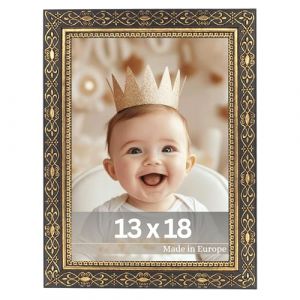 VictoR Cadre photo vintage noir or 13 x 18 cm "Vermeer" - Cadre baroque antique avec verre acrylique - paroi arri&egrave;re robuste en MDF - Pour format portrait et paysage - Cadre A4 noir (Victor_Store, neuf)