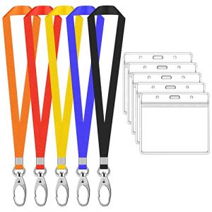 Lot de 5 ID Carte Porte-Badges avec Cou Sangle Cordon, Plastique Nom Porte Badge avec Tour de Cou Lanyard, &Eacute;tanches &Eacute;tui pour D'identit&eacute; avec Lani&egrave;re pour Bureau Ecole (Multicolore, Horizontal) (allowreve, neuf)