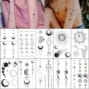 Esland Réaliste lune soleil étoiles espace planètes chaîne tatouages temporaires colonne verticale autocollants de tatouage pour femmes hommes (Esland, neuf)