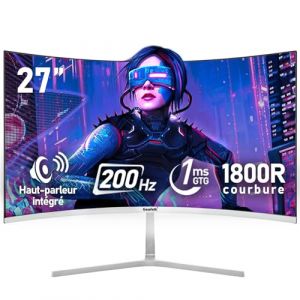 Gawfolk &Eacute;cran PC 27 Pouces incurv&eacute; 200Hz Gaming Computer Moniteur, 1800R,1ms，FHD 1080p, 178 &deg; Grand Angle,Haut-Parleur int&eacute;gr&eacute;, HDMI、DisplayPort,Compatible avec Montage Mural 100 * 100mm- Blanc (WinStar Tech, neuf)