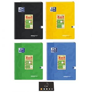 Lot Cahiers EasyBook Polypro à Rabats - 24 x 32 cm - Grands Carreaux Séyès - 96 Pages - Coloris Assortis + 1 Index Blumie (Kraft Jaune Bleu Noir Vert, 4 Cahiers) (Blumie Shop, neuf)