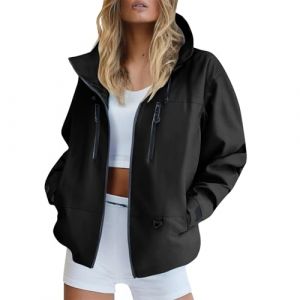 Vestes Imperméables Femme avec Capuche Zip Poncho Pluie Léger Automne Hiver Manches Longues Manteau Sport Montagne Blousons Femme Randonnée Anti-Pluie pour Camping Activités Voyages de Plein Air (TUSEULOC, neuf)