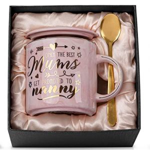 Tasse à café rose de 414 ml imprimée avec de l'or, cadeaux pour grand-mère, grand-mère et grand-mère – Only The Best Mums Get Promoted to Nanny – Tasse pour la fête des mères, coffret cadeau (ALBISS Boutique, neuf)