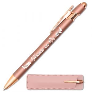 StarMaker Stylo T&eacute;moin en Or avec &eacute;tui cuir - Id&eacute;e cadeau t&eacute;moin de mariage - Stylo en m&eacute;tal 2 en 1 tactile avec gravure laser, original et chic &agrave; offrir (Rose dor&eacute;) (StarMaker, neuf)