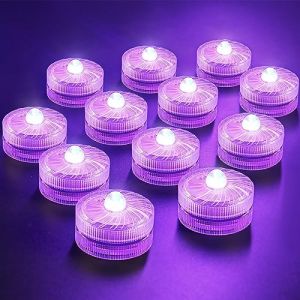 Bougies chauffe-plat à LED sans flamme, mini lumière sous-marine, 100 heures d'éclairage LED pour bassin, aquarium, vase, baignoire, spa, fête (12 pièces, violet) (HappinessLight, neuf)