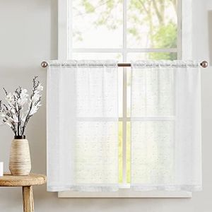 TOPICK Rideaux Brise-Bise 63L X 115H (cm) Lot de 2 Blanc Transparent Style Maison de Campagne avec Motif Croisé - pour Portes Courtes - pour Cuisine, Salon, Maison de Campagne (Audrey Home Fashion, neuf)