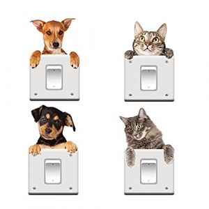 Wincal Interrupteur mural autocollants-4 chats chien dessin animé Stickers muraux pour salon chambre toilette salle mur bricolage décoration (ileesi, neuf)