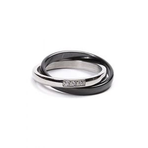 AURSTORE&reg; Bijoux Bague Femme C&eacute;ramique Acier Inoxydable serti de pierre Oxyde de Zirconium Avec Sac Cadeau(Taille de Bague Optionnel) (Noir, 52) (Lolorara, neuf)