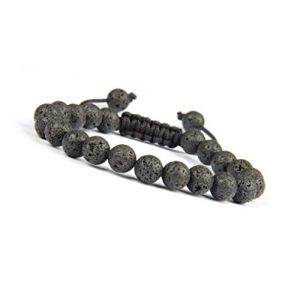 Bracelet de perles GOOD.designs &laquo; Shamballa &raquo; - Tress&eacute; - Perles naturelles d'onyx, pierre du tigre ou perles de lave noires - Pour homme, Lavastein, 16 - 23 cm (Goodcommerce GmbH, neuf)