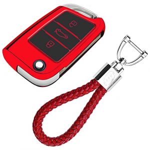 KASER Coque Clé en Silicone Compatible pour Volkswagen VW VW Golf MK7 Seat Ibiza Leon Skoda Octavia Cover Housse Porte-clé TPU Protection Télécommande (Rouge) (SALTY PEAR LIMITED, neuf)