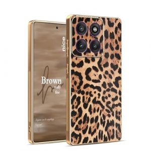 YUEQIAN Coque pour Motorola Moto G86 5G Case, &Eacute;tui Antichoc Classique en Cuir Motif L&eacute;opard Gu&eacute;pard Marron, Housse en Silicone TPU Souple Ultra Mince pour Femme. L&eacute;opard (YUEQIAN-EU, neuf)