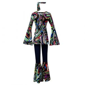 G&eacute;n&eacute;rique Costume Disco Ann&eacute;es 70 Femme, Tenue Hippie D&eacute;guisement, V&ecirc;tements Soir&eacute;e Ann&eacute;es 60, Robe R&eacute;tro Adulte (zhiyukejii, neuf)