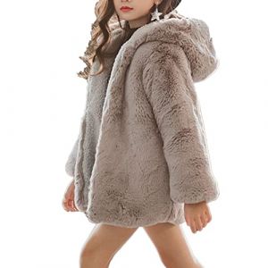 Agoky Manteau &agrave; Capuche Enfant Fille V&ecirc;tements Fausse Fourrure Chaud Hiver Automne Blouson Polaire En Coton Cardigan Avec Zip 6-14 Ans Gris 9-10 ans (Agoky-EU, neuf)