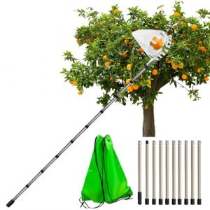 Idota Cueille Fruit Telescopique 4M Ramasse Pomme avec Perche Télescopique INOX et Sac Diamètre 16 cm Cueille Fruit pour Cerises Pommes Poires (Calmglad, neuf)