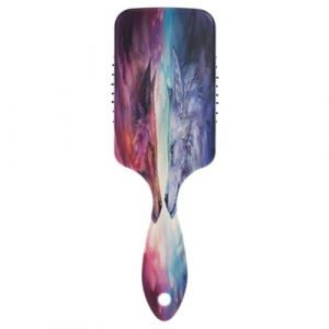 Brosse à cheveux avec coussin d'air - Motif loup rouge et gris - Pour cheveux épais et démêlants antistatiques (DEJESJ, neuf)