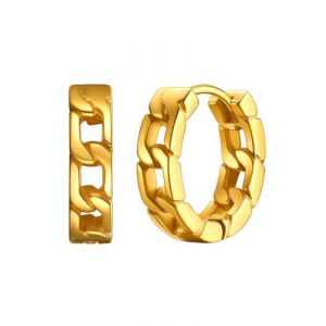 ChainsHouse Boucle d'Oreille pour Homme Anneaux Clou d'Oreille Cha&icirc;ne Cubaine Petit Cr&eacute;ole Femme Enfant Garcon en Acier Inoxydable Argent/Or/Noir Bijou Cadeau Mari No&euml;l F&ecirc;te des P&egrave;res Nouvel An (ChainsHouse Jewellery, neuf)