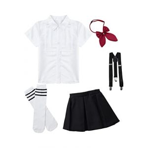 Alvivi Enfant Fille Ensemble D&eacute;guisements Sailor Uniforme Scolaire Anime Costume Carnaval F&ecirc;te Robe Accessoires Tenue Ecoliere Japonaise Schoolgirls 3-16 Ans Type B Noir 9-10 ans (Acfunny-eu, neuf)