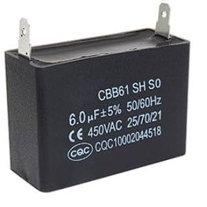 Condensateur CBB61 avec 2 connecteurs 6 uF 450V 25/70/21. Condensateur de d&eacute;marrage de moteur 1 Pi&egrave;ce. (6&mu;F) (Synn53, neuf)