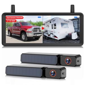 Cam&eacute;ra de Recul sans Fil Solaire 2 Cam&eacute;ras : Installation en 2 Min, &Eacute;cran 1080P 7,2" en Mode &Eacute;cran Divis&eacute; avec Double Antennes pour Signal Stable, Arri&egrave;re IP69K pour Camion, Camping-Car et Remorque (Kabo dianzishangwu, neuf)