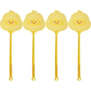 Lpitoy Mignon Jaune en Forme De Poulet Tapette &Agrave; Mouche 4 Pi&egrave;ces/Ensemble Flexible Manuel Swat Ensemble Longue Poign&eacute;e Tapette &Agrave; Mouche Insectes Volants Manuel Swat (YUGEMEI, neuf)