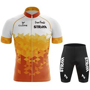 Vêtements Cyclisme Pro Homme Tenue Cycliste Manche Courte, Été Jerseys VTT et Cuissard à Bretelle avec 3D Coussin Gel, Cycling Route Respirant Séchage Rapide (30,L) (FFFF & OLFEH, neuf)
