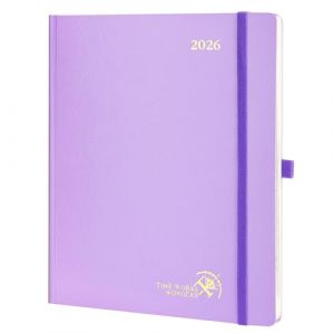 POPRUN Agenda 2026 Semainier 26,5 x 21,5 cm - Couverture Rigide, Vertical Weekly Planner, D'Jan 2026 &agrave; D&eacute;c 2026-12 Mois, Avec signet &agrave; 2 rubans, Papier 100 g/m&sup2;, Violet (Time Works Wonders, neuf)