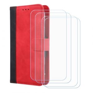 BMPNLSZ PU Cuir Etui pour Logicom Sense + [4 pièces] Verre trempé, HD Anti Rayures Film Protection écran - Fermeture Pliant Coque Cover Housse de Protection pour (6,5") - Rouge-XHDFG (lmlq, neuf)