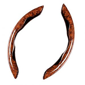 Lrtzizy Couvre-Volant Universel en Acajou pour Voiture Volant en Acajou Snap Logement de Volant de Voiture Int&eacute;rieur en Bois de Modifi&eacute; Protecteur de Volant Porte-Cartes (koukoukendianzi, neuf)