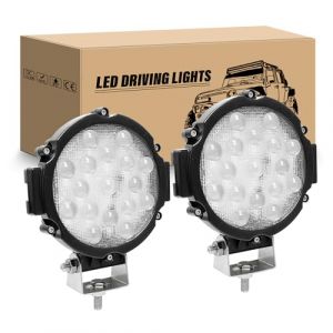 RIGIDON 2 Pcs 5D Rond phare de travail led, 7 pouces 18cm 51W lampe de travail led 12V 24V, 6000K led Spotlights feux de travail pour offroad V&eacute;hicule Voiture camion SUV ATV 4x4 bateau Noir (JIANDAO, neuf)