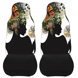 Phelika Lot de 2 housses de siège de voiture motif chat noir afro fille papillon fleurs pour voiture, berline, SUV (PheLika, neuf)