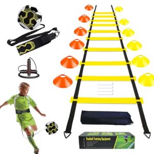 HOTGOSP Kit Entrainement Foot, Plot Sport Entrainement Football Enfant, Echelle de Rythme, Football Entrainement Ceinture, Corde &agrave; Sauter, Equipement Foot Cadeaux de Football pour Enfant et Adultes (shiwudz, neuf)
