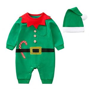 Pyjama Noel Bebe Garcon Fille Jumpsuit 2 PCs Manches Longues avec Chapeau Mon Prémier Noel Grenouillere Bebe Deguisement Pyjama Lutin Noël Grenouillère Cosplay Combinaison Tenue (Z2-B, 0-3 Months) (LDpOIQta, neuf)