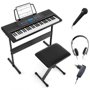 COSTWAY Piano Num&eacute;rique 61 Touches avec Tabouret Pliable & Support R&eacute;glable, Clavier &Eacute;lectronique avec Microphone & Casque & Pupitre, 300 Timbres, 300 Rythmes, 50 D&eacute;monstrations pour D&eacute;butants (FDS GmbH, neuf)