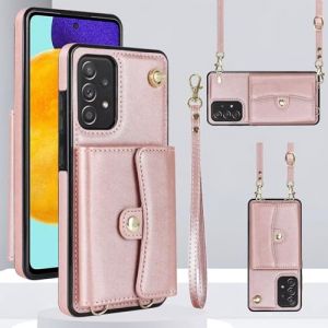 xinyunew Coque avec Cordon Compatible avec Samsung Galaxy A52 5G,&Eacute;tui Portefeuille Housse Arri&egrave;re avec Cuir PU Mat + TPU Souple Porte-Cartes Bandouli&egrave;re R&eacute;glable RoseOr (xinyunew, neuf)