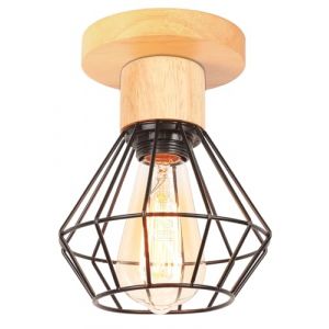 PETITES ECREVISSES Plafonnier Luminaire E27 Int&eacute;rieur Lampes de Plafond Abat-Jour Vintage M&eacute;tal et Bois Forme Diamant Lustre Suspension Industrielle &Oslash;160mm pour S&eacute;jour Chambre Cuicine (DOO2U, neuf)