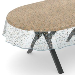 ANRO Nappe en toile cir&eacute;e transparente - Film de protection de table - Motif imprim&eacute; - Terrazo - Ovale - 140 x 200 cm - Avec ourlet (anrotradegmbh, neuf)