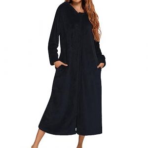 Générique Peignoir Long en Flanelle Femme avec Capuche Robe Chambre Polaire Zippée Robe de Bain en Polaire Serviette Doux Poncho Vêtements de Salon et de Nuit en Peluche Peignoirs de Bain avec Poches (ELECTRI, neuf)